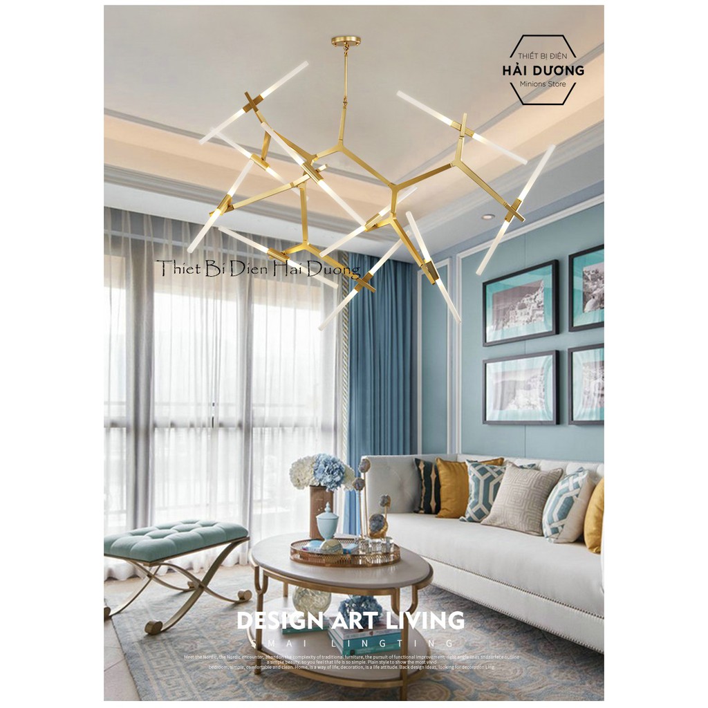 Đèn Chùm Decor Xương Cá 20 Tay (Đen/Vàng) - Tặng kèm 20 bóng led - Có video - Bảo hành 12 tháng