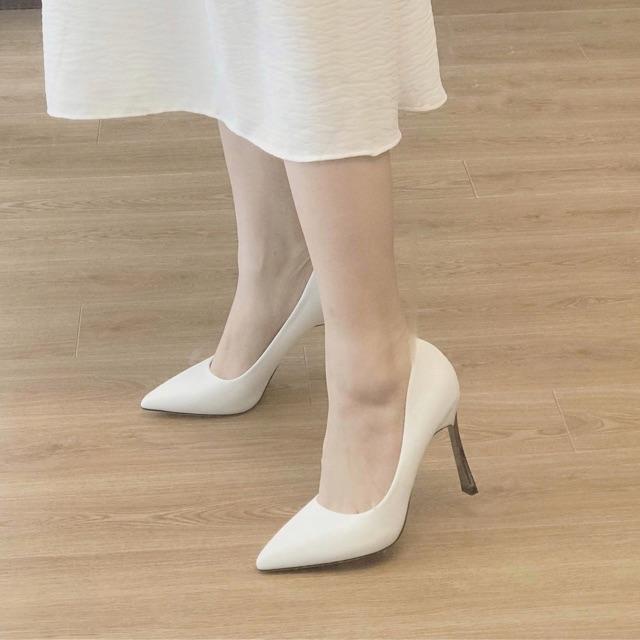 giày trắng gót bạc 9cm