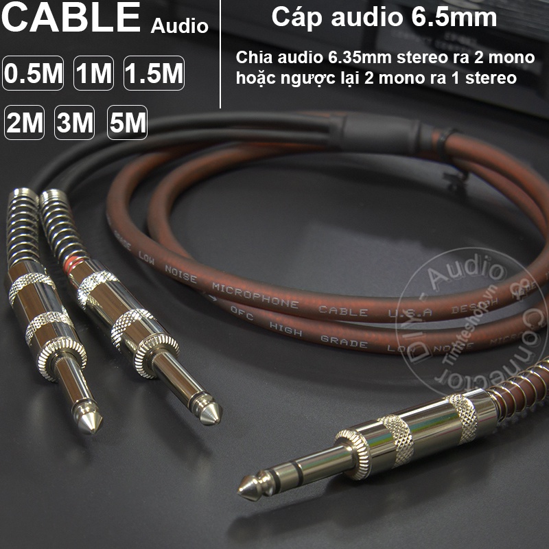 Cáp chia 6.5mm stereo ra 2 6.5mm mono DIY 0.5M đến 5M - 6.35mm stereo to 2 6.35mm mono cable