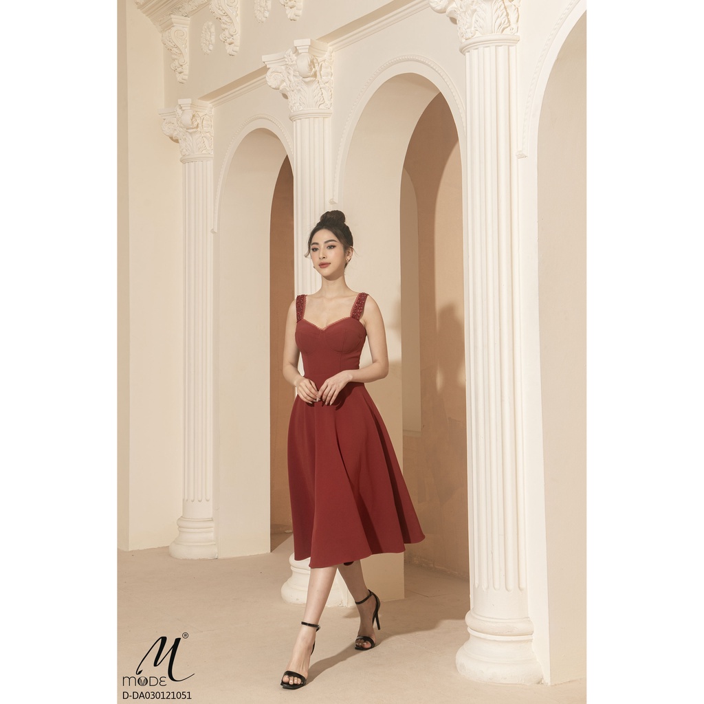 Đầm hai dây phối ren đính đá MMOutfit D-DA030121051