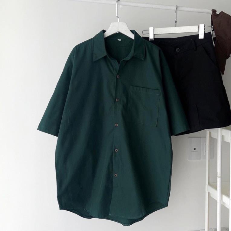 [NEW] Áo Sơ Mi Tay Ngắn Trơn 1 Túi Màu Xanh Unisex( Hàng Sẵn, Ảnh Thật)