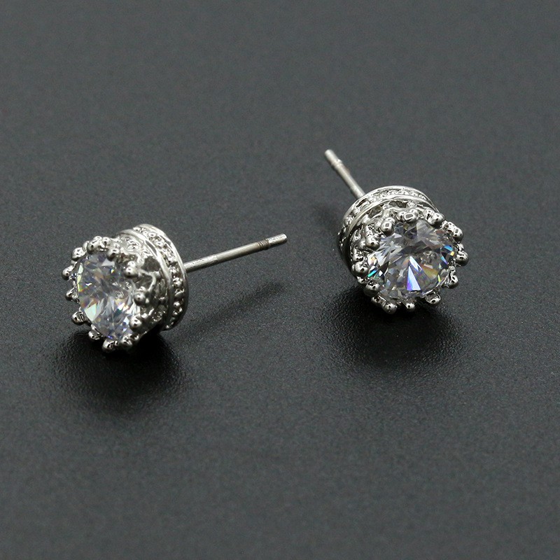 Đôi Bông Tai Mạ Bạc Hình Vương Miện Đính Đá Zircon Phong Cách Hàn Quốc