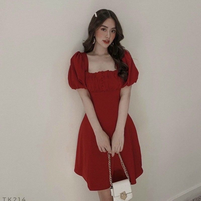 BIGSIZE  Đầm cổ vuông tay phồng bigsize 50-90kg mẫu chụp thật 100%