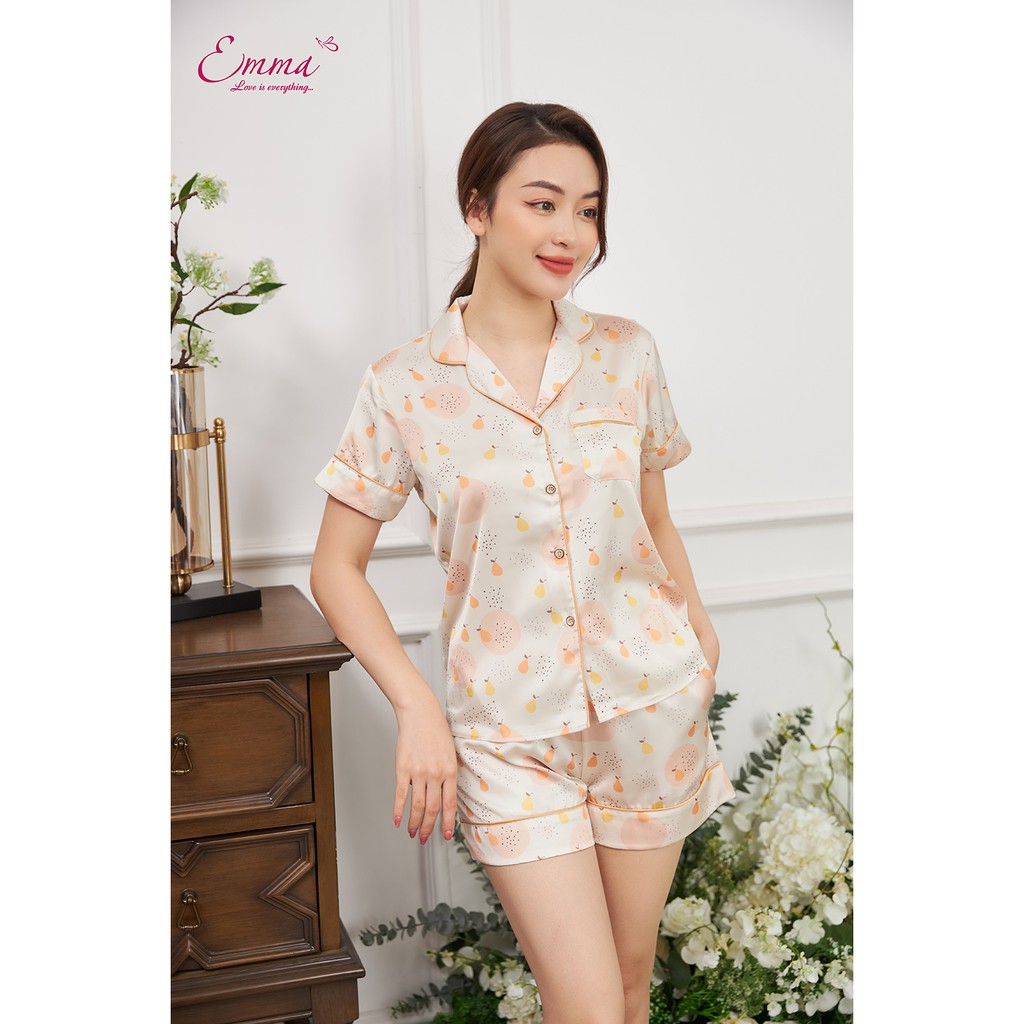 Bộ Mặc Nhà Lụa Pyjama Áo Ngắn Tay, Quần Đùi EMMA EHLU.21.025.07