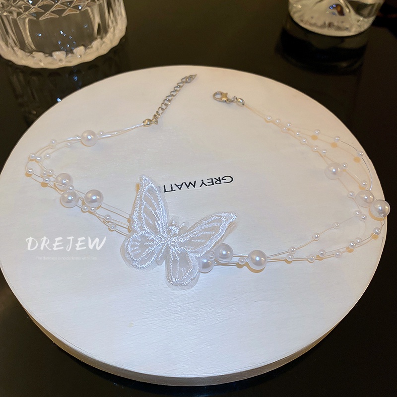 Dây chuyền DREJEW mặt hình bướm đính ngọc trai phong cách thời trang Hàn Quốc