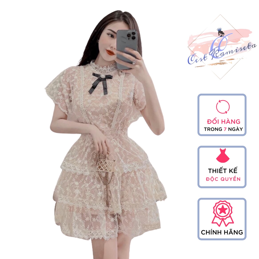 Váy ren Cest Kamiseta thiết kế xòe tầng tay cánh rơi bánh bèo tiểu thư sang chảnh