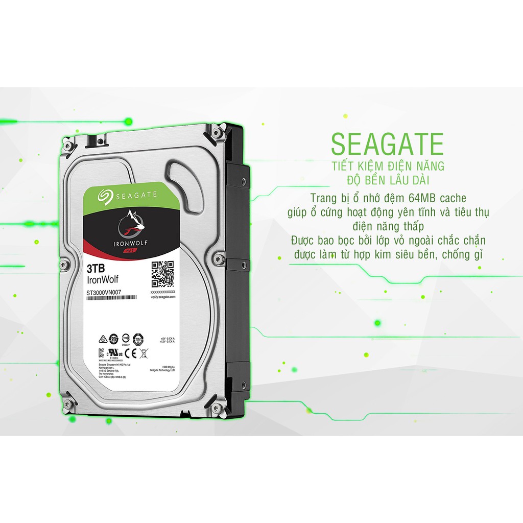 Ổ cứng HDD Seagate Ironwolf 3TB 3.5" chuyên dụng cho Nas và các thiết bị chạy 24/24 | BigBuy360 - bigbuy360.vn