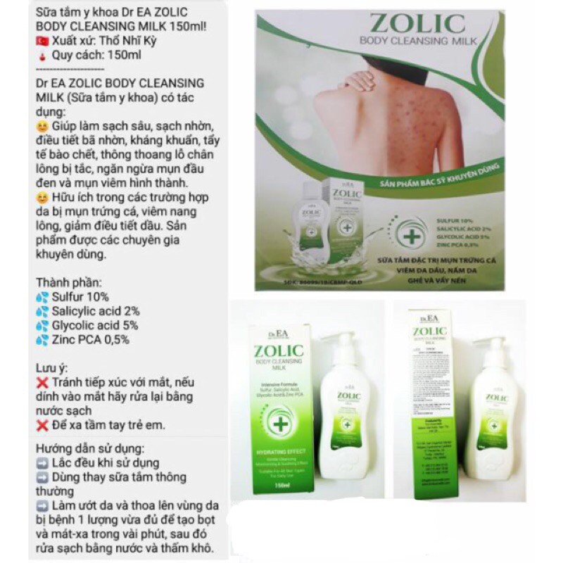 Sữa tắm ZOLIC BODY CLEANSING MILK chai 150ml