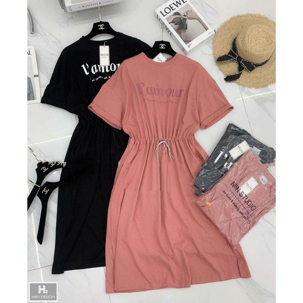 Váy bầu ngắn tay dây rút thời trang thiết kế xinh xắn M519 vải cotton cao cấp Mom and Baby