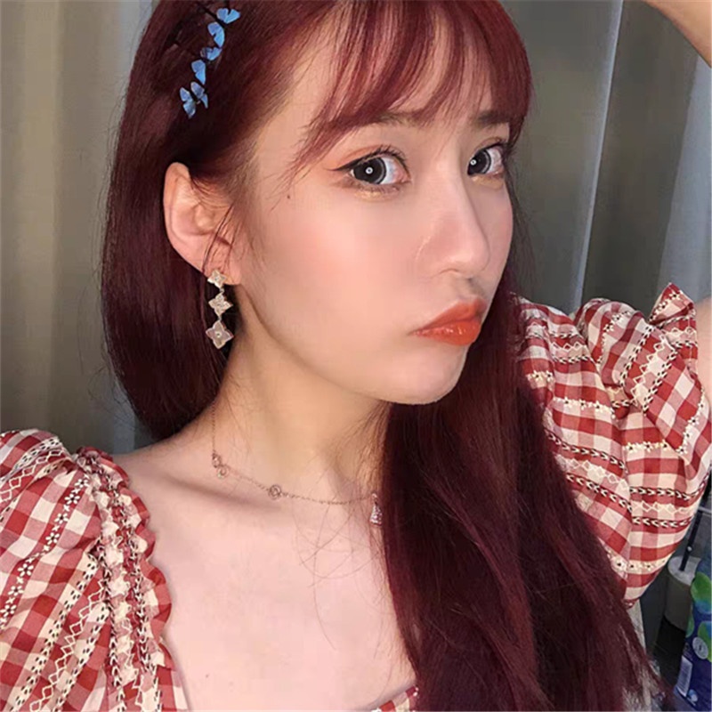 Bông Tai Hình Cỏ Bốn Lá Đính Đá Lấp Lánh Phong Cách Hàn Quốc Thanh Lịch Dành Cho Nữ