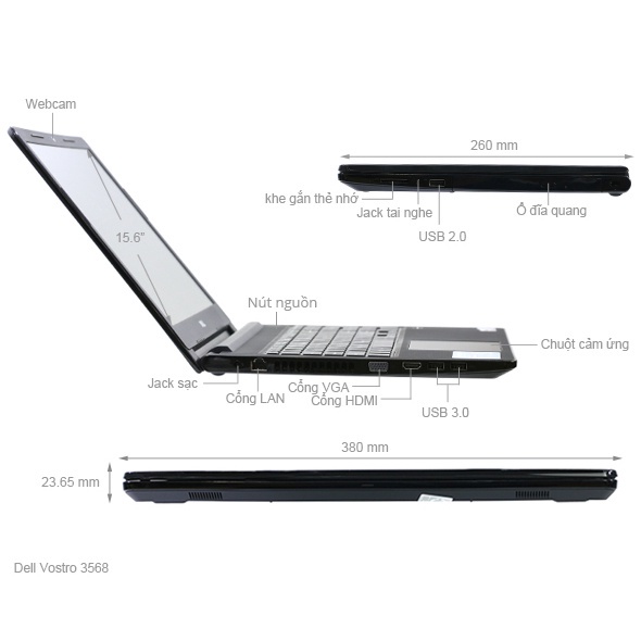 LAPTOP Dell Vostro V3568 I3 7020U/ RAM 4GB/ HDD 1TB/ 15.6 INCH HD