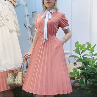 Đầm cổ đức chân ly phối trắng