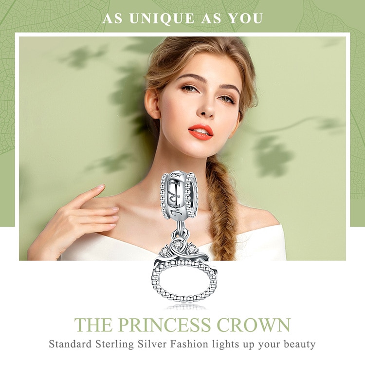 Hạt charm Bamoer hình vương miện phối đá lấp lánh phụ kiện trang trí trang sức DIY