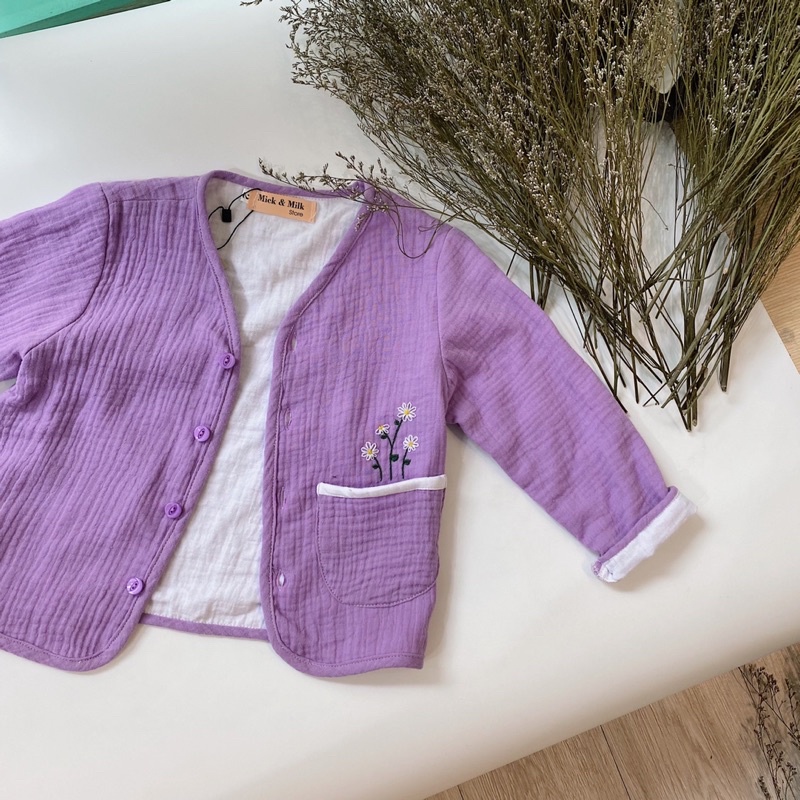 Áo Khoác Cardigan Thời Trang Cho Bé Gái Mick and Milk 1,2,3,4,5,6 tuổi, Áo Khoác Chất Xô Muslin Giữ Ấm Mùa Thu Đông