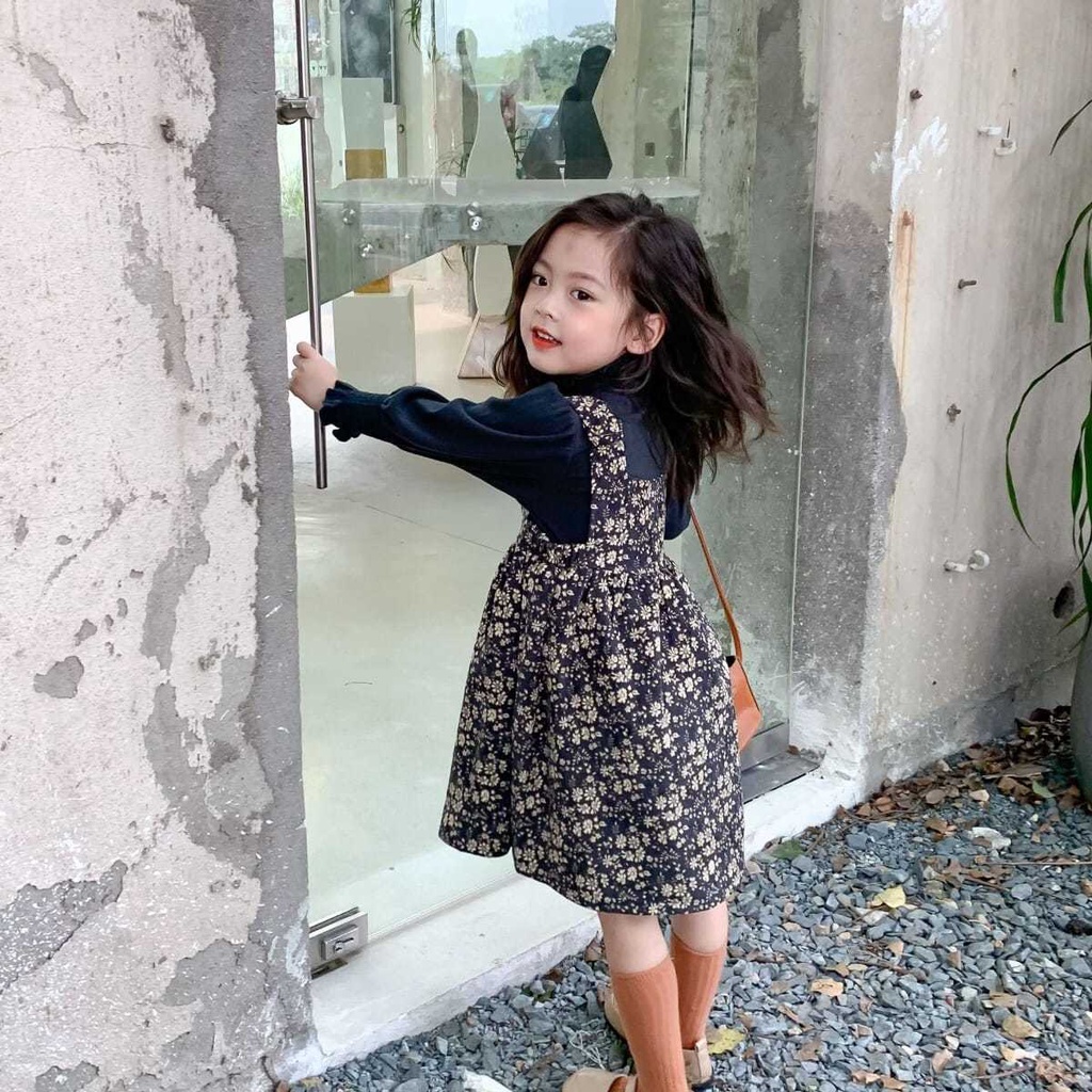 Set Đồ Mùa Thu 2 Món Gồm Đầm Dây Cotton + Áo Sơ Mi Cho Bé Gái