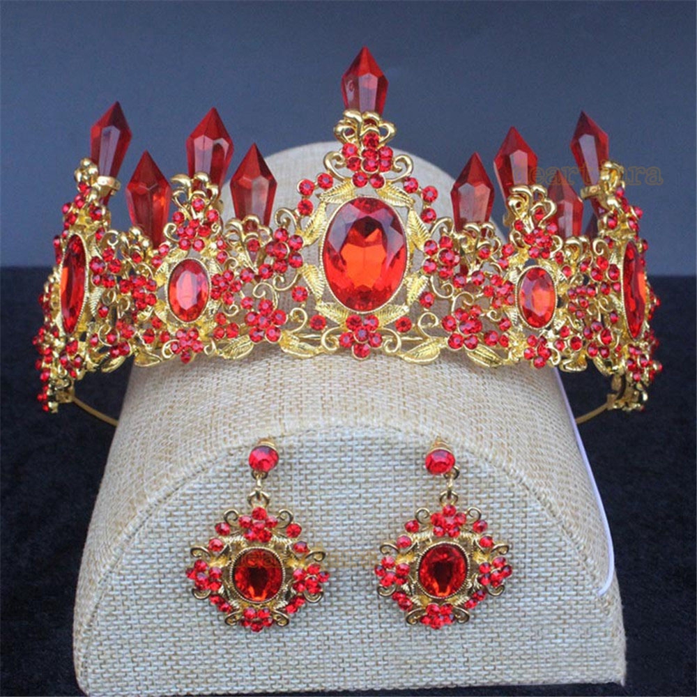 Rhinestone Baroque Crystal Crown Bride Tiara Earrings set for Wedding / Bride / Prom