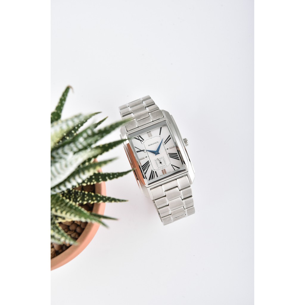 Đồng hồ Romanson Men Watch TM2629JMWWH nam mặt chữ nhật, máy Thụy Sĩ, kính chống xước, dây thép cao cấp chính hãng