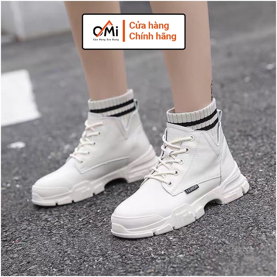 Giày bốt cao cổ nữ loại 1, giày boot cao cổ OMI có chun len cổ chân cao 3 cm đế cao su mềm êm ái | BigBuy360 - bigbuy360.vn