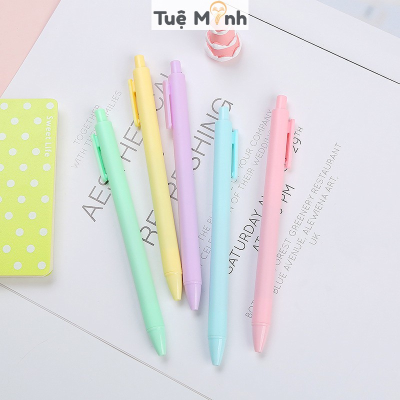 Bút bi bấm màu macaron nét 0.5mm mực đen dễ thương B22