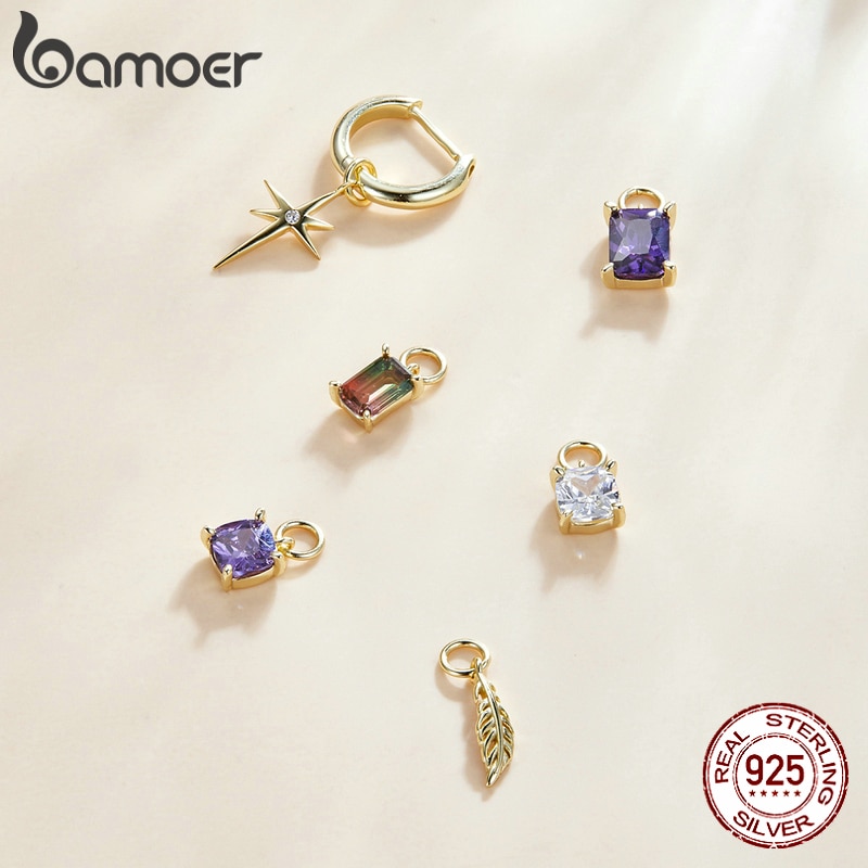 CHARMS Bamoer Bông Tai Mạ Bạc 925 Hình Ngôi Sao Đính Đá Thời Trang Sce1093