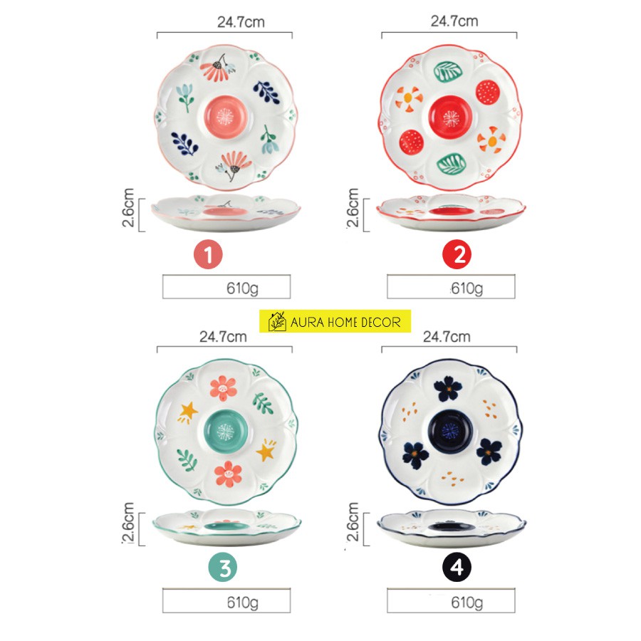 [SẴN HÀNG] Đĩa chia ô hình hoa cực xinh có ngăn đựng tương ớt, tương cà, nước mắm