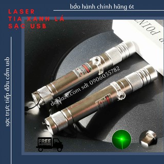 Đèn laser công trình đầu usb vỏ bạc tia xanh lá 2021
