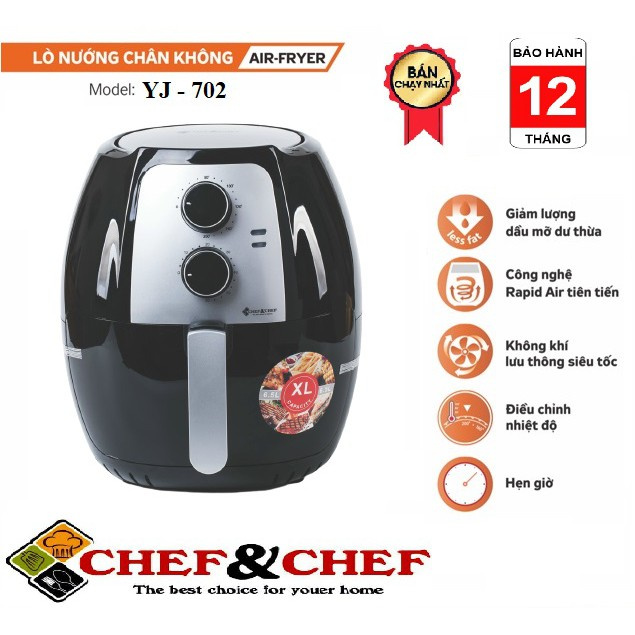 NỒI CHIÊN KHÔNG DẦU CHEF&CHEF Ỵ-702 DUNG TÍCH 6.5L  [SIÊU THỊ GIẤY TRÚC]