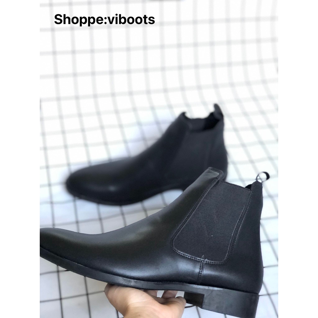 Giày Nam Chelsea Boots Classic Da Xít Cổ Chun Đế Cao Su Da Không Nhăn Phong Cách Lịch Lãm Tăng Chiều Cao