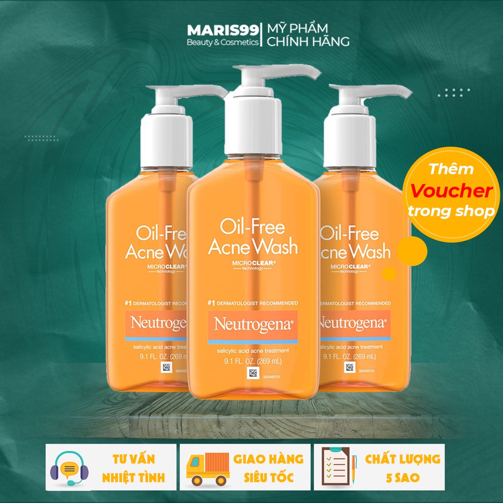 Neutrogena Oil Free Acne Wash, Sữa rửa mặt Neutrogena cho da dầu mụn (177ml vs 269ml)