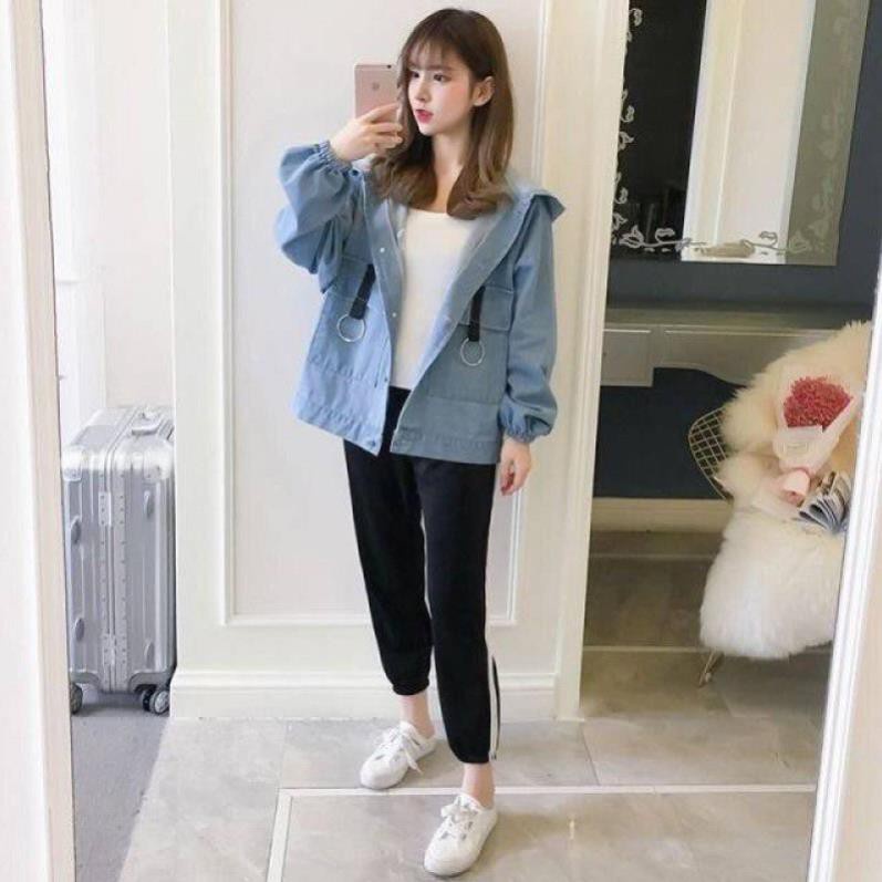 Áo khoác kaki nữ form áo choàng có mũ phong cách Hàn Quốc 2021