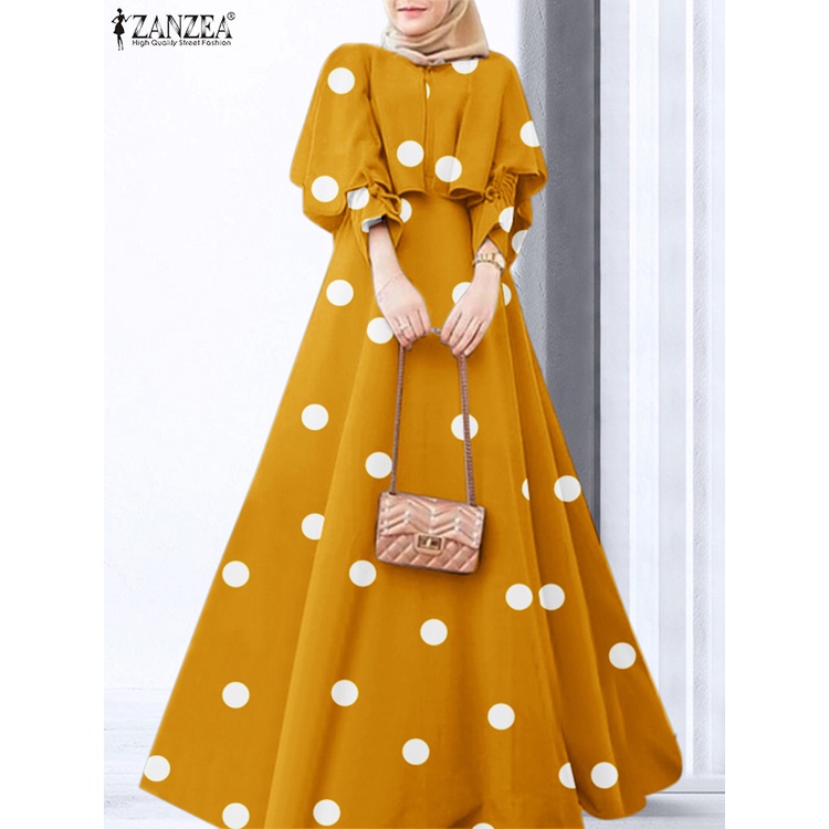 Đầm maxi ZANZEA tay dài họa tiết chấm bi thời trang cho nữ