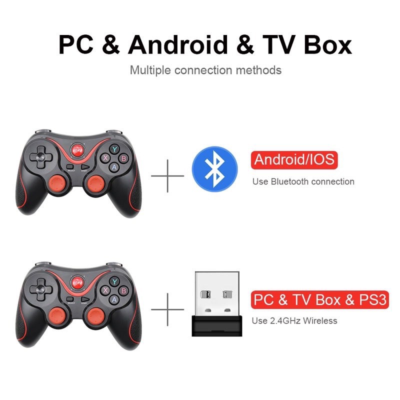 Tay cầm chơi game Bluetooth+ 2.4G Wireless GAMEPAD T3 đa năng cho cả Điện thoại, tivi box, smart TV và máy tín