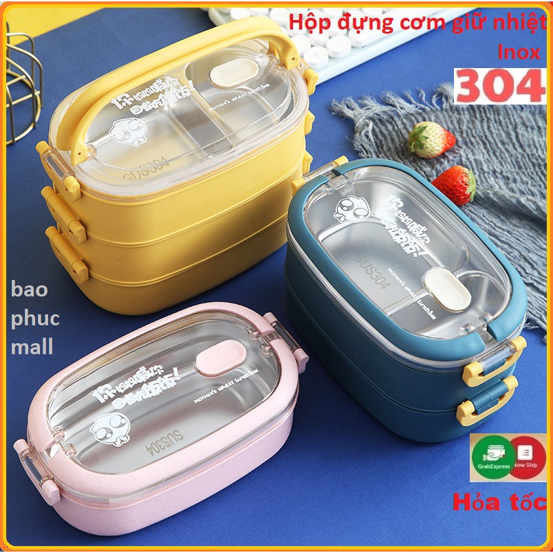 Hộp Cơm Giữ Nhiệt 2 Tầng Lõi INox 304 Cao Cấp/Hộp Cơm Văn Phòng