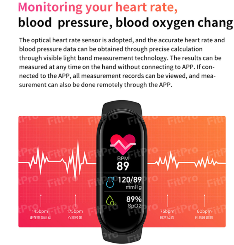 【Ready Stock】 2021 New M6 Smart Bracelet fitpro Watch Fitness Tracker Heart Rate Blood Pressure Monitor Color Screen IP67 【queen2019】