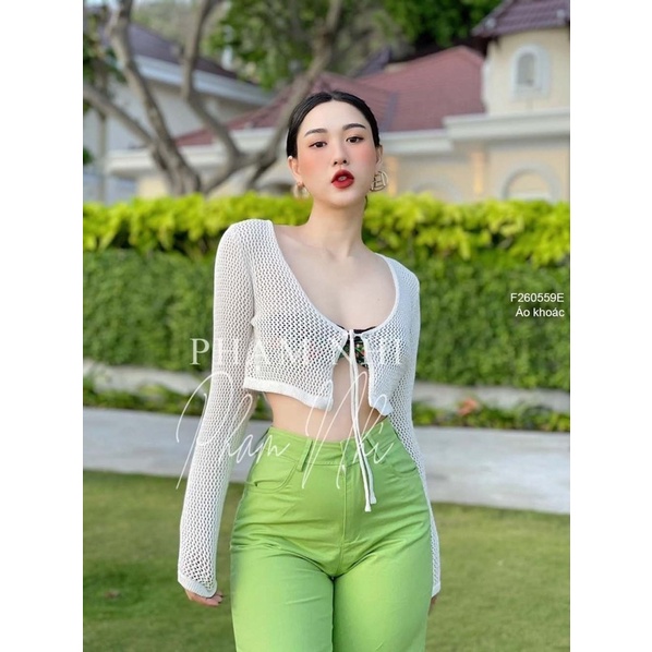 Áo khoác cardigan lưới nơ ngực