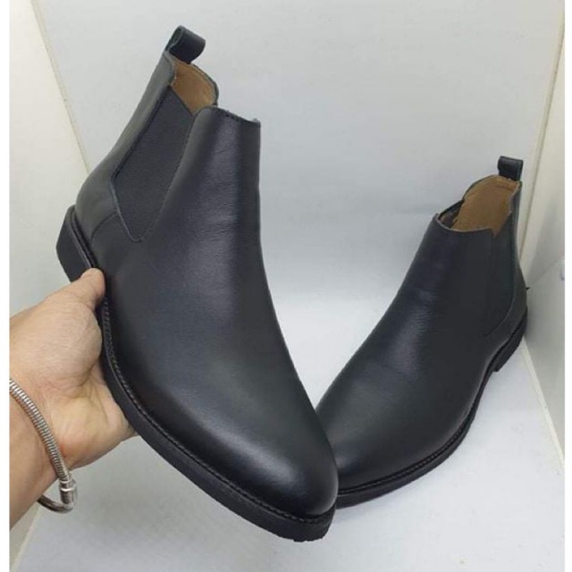 Giày Nam Da Bò chelsea boot Trơn Chun Chéo Kiểu Dáng Đẹp, tăng chiều cao