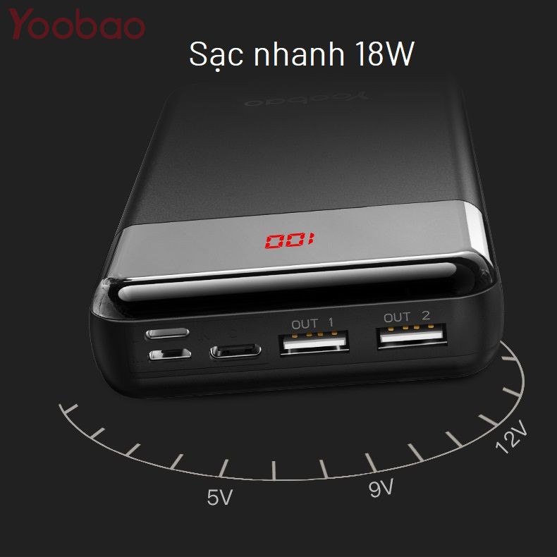 Sạc Dự Phòng Yoobao 20000mAh Màn Hình LED Sạc Nhanh 18W - YOOBAO PD20