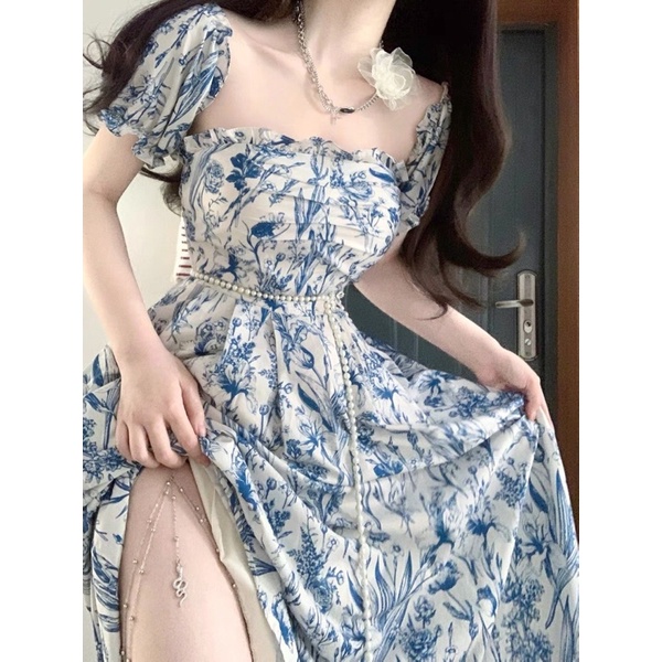 Đầm hoa trễ vai đi biển mùa hè phong cách ngọt ngào quyến rũ thời trang nữ hebe's MSP C54