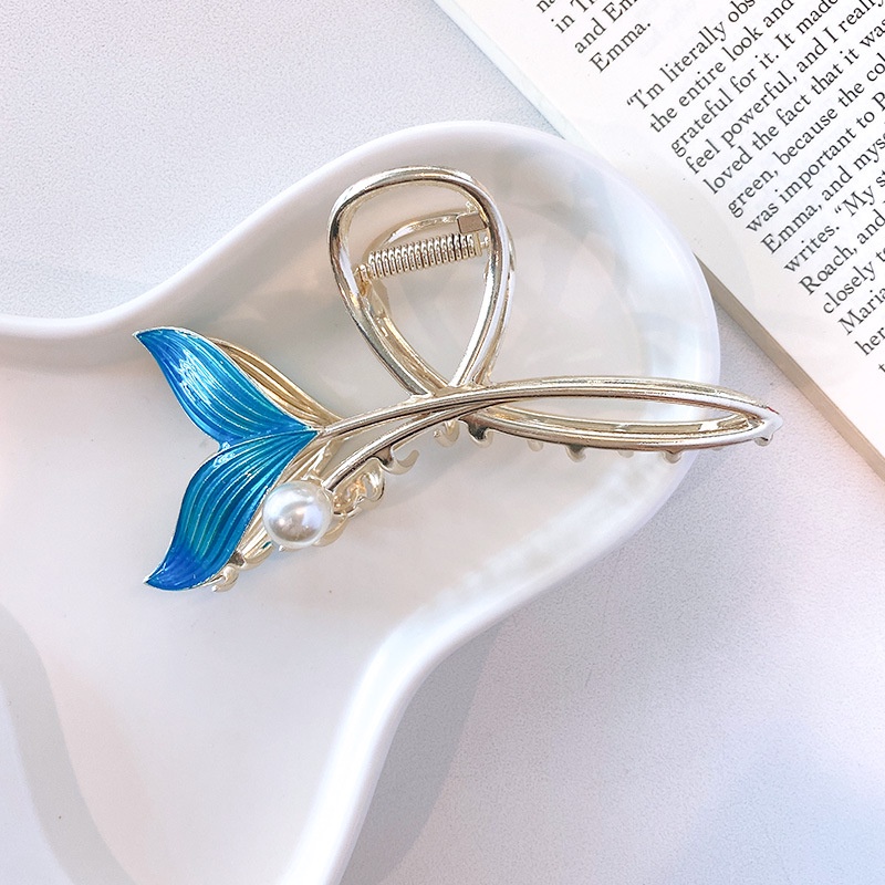 Kẹp Tóc Đuôi Cá Đính Ngọc Trai Xanh Dương Phong Cách Mới 2022