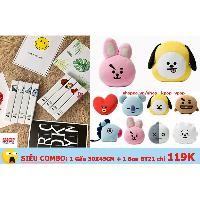 [Miễn ship] Combo gối BT21 35X40CM+Son BT21 handmade chỉ 119k