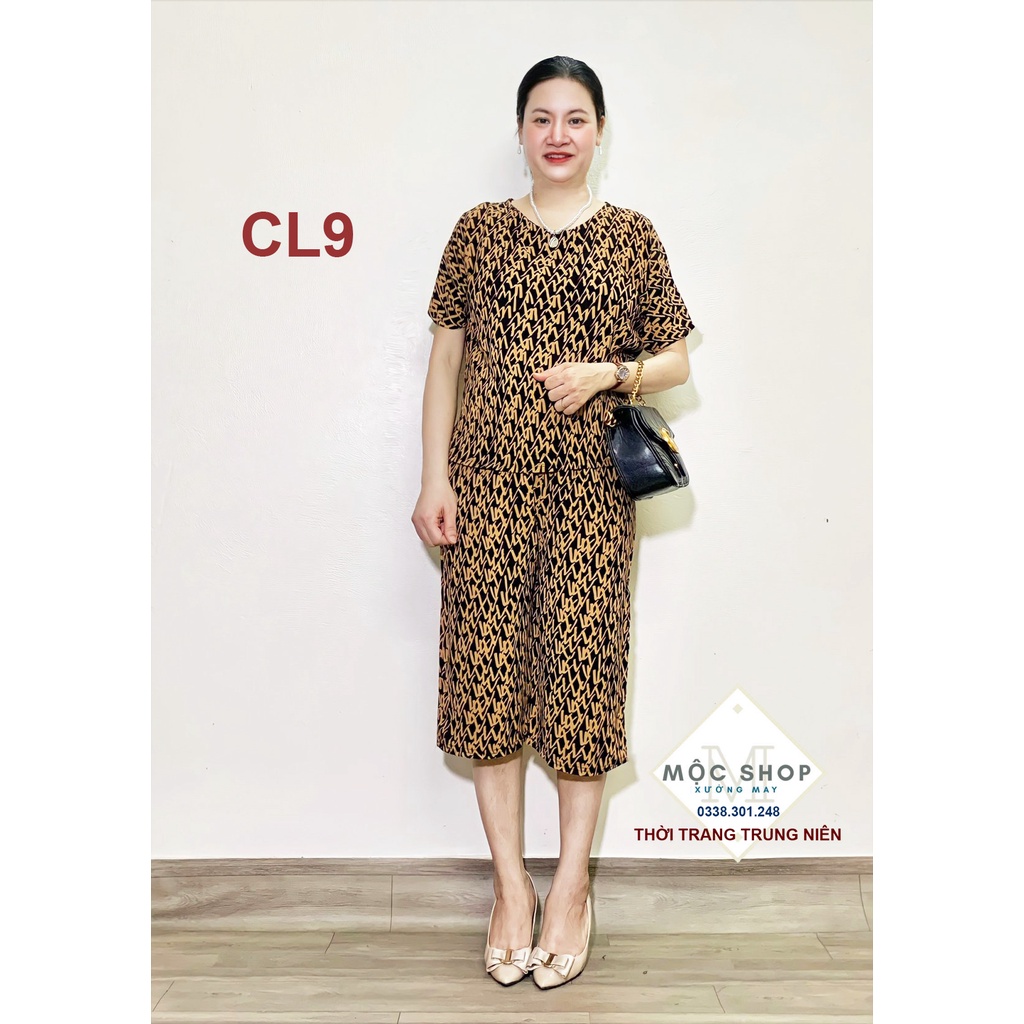 Đồ bộ trung niên Tay cộc quần lửng Vải cát lụa hàn châu