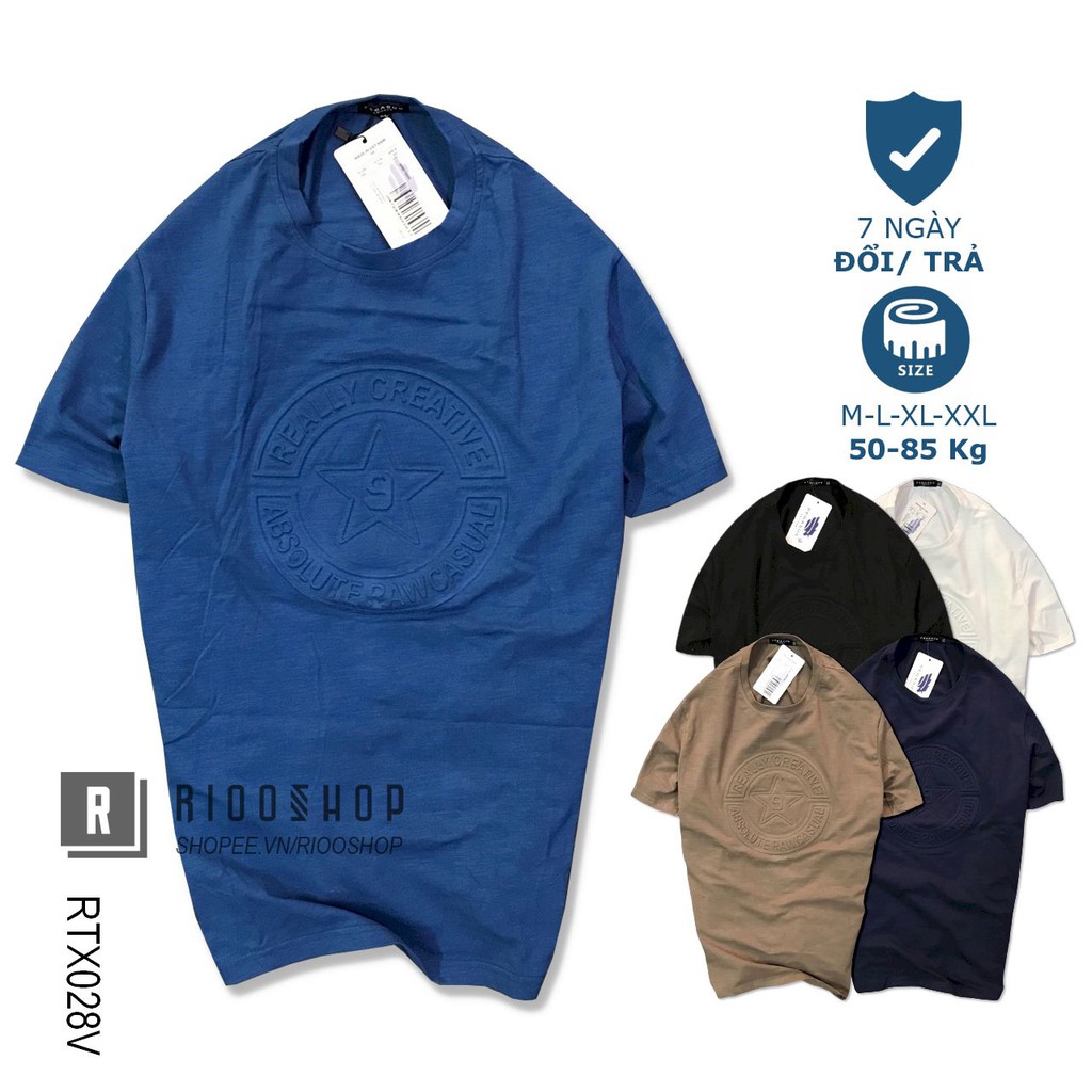 Áo thun nam cổ tròn cao cấp pega họa tiết dập nổi RTX028v - áo phông nam form rộng Riooshop | BigBuy360 - bigbuy360.vn