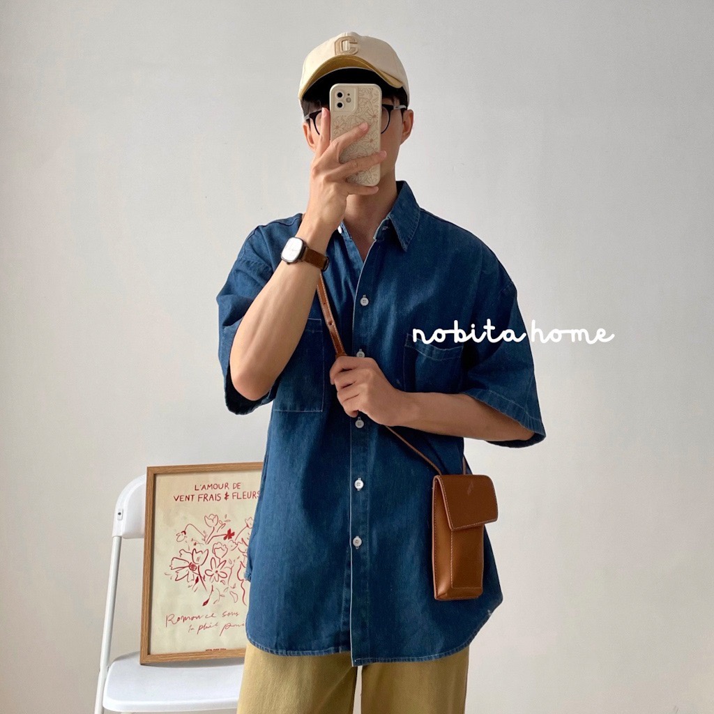 NOOBITA - Sơ mi tay ngắn denim form rộng 7232