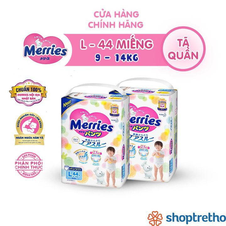 Bỉm quần Merries L44 (cho bé từ 9-14kg) bịch 44 miếng