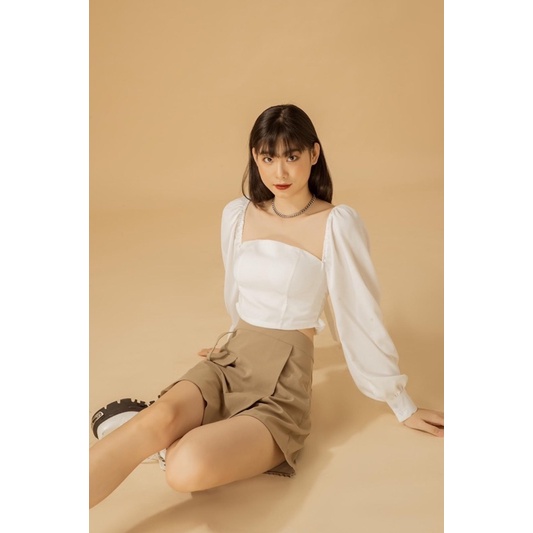 Chân váy giả quần kaki họa tiết túi trơn | LENA BEIGE SKIRT - CLÉLIE