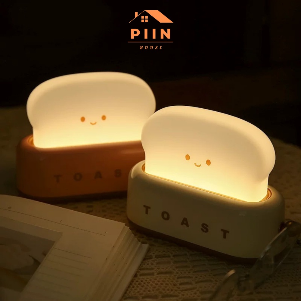 Đèn ngủ hình máy nướng bánh mỳ nhiều chế độ sáng có hẹn giờ PIIN HOUSE, quà tặng dễ thương