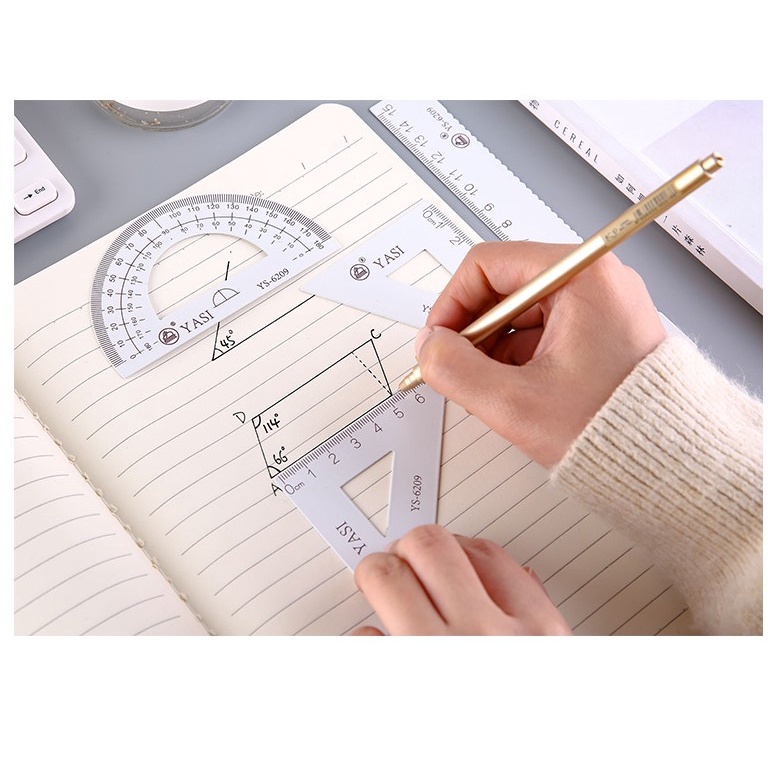 Bộ 4 thước kẻ ê ke, đo độ cho học sinh đồ dùng học tập văn phòng phẩm
