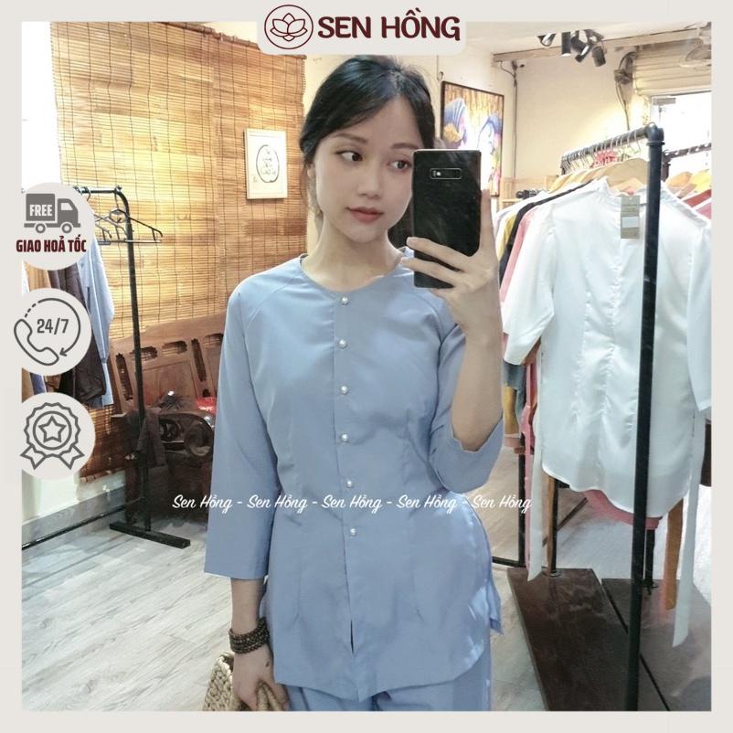 ️ bà ba lam truyền thống # áo bà ba# set trang phục truyền thống # áo lam đi chùa đi chơi -  PHÁP PHỤC SEN HỒNG B15 Lam