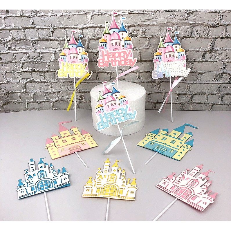 Phụ kiện trang trí bánh sinh nhật cho bé hình lâu đài