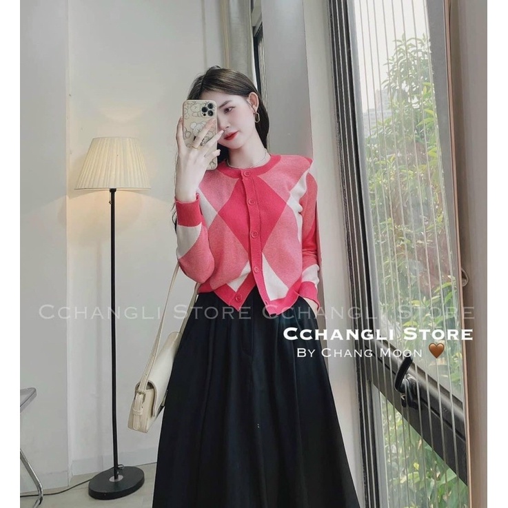 ÁO CADIGAN TRÁM 2 MÀU XANH HỒNG